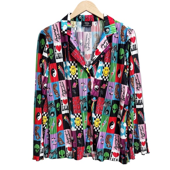 Dressed In Lala Plisse Two Piece Shirt Pants Set Be Yourself Patchwork - Picture 4 of 11